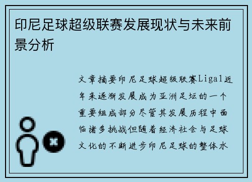 印尼足球超级联赛发展现状与未来前景分析